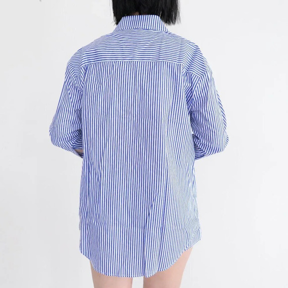 SER.O.YA Hefley Oversized Shirt Dress  White & Royla Blue Stripe Coated XS NWT - Picture 3 of 6